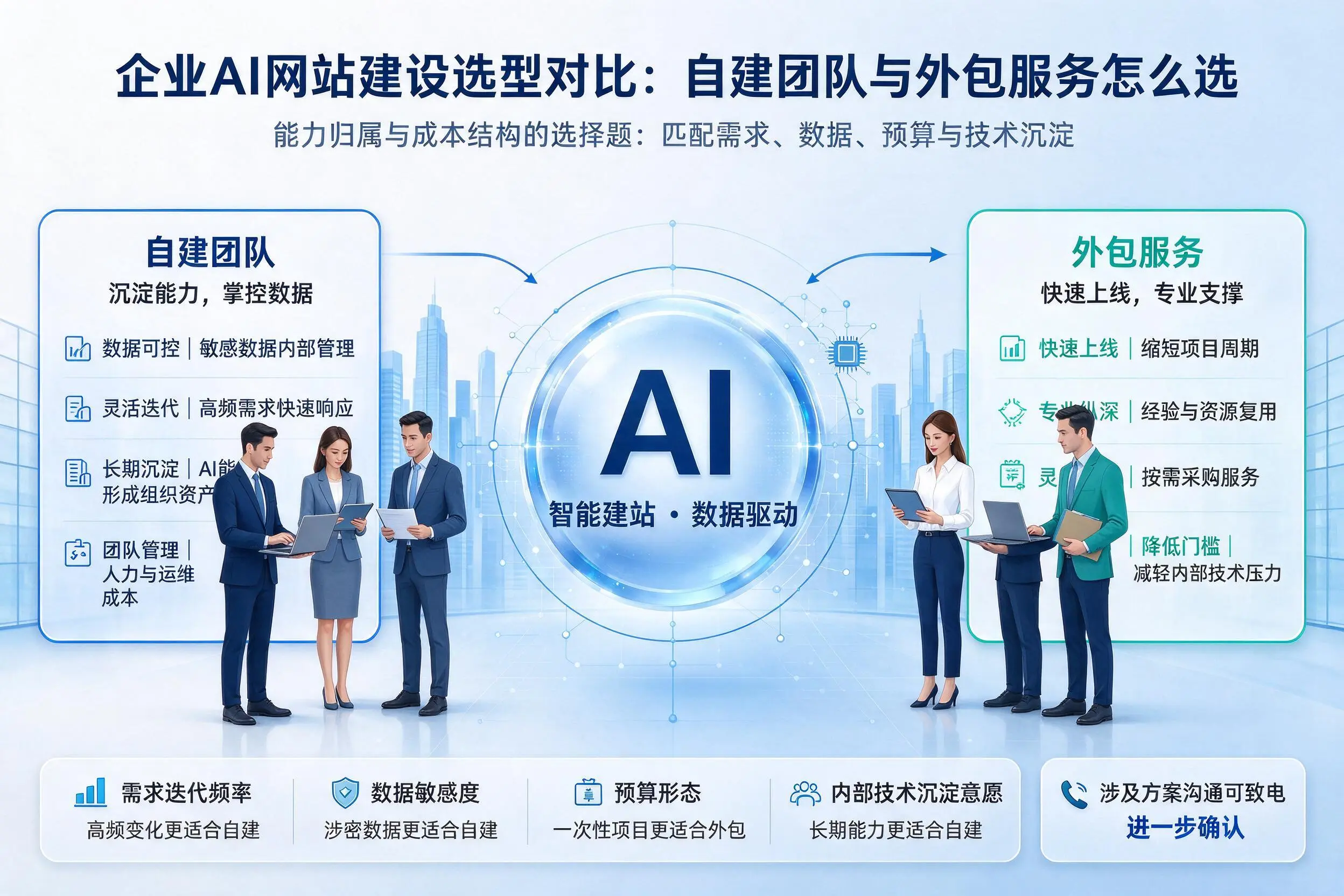 长治企业AI网站建设选型对比:自建团队与外包服务怎么选